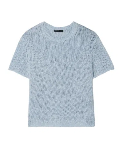 James Perse Open-knit Cotton And Linen-blend T-shirt In Blue