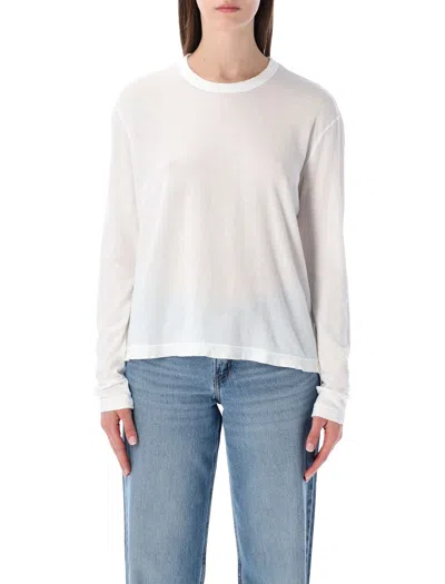 James Perse Oversized Crepe Jersey Long Sleeve Tee In White