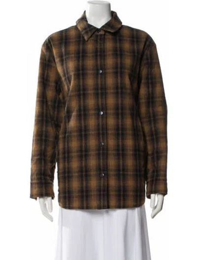 Pre-owned James Perse Plaid Print Jacket In Brown