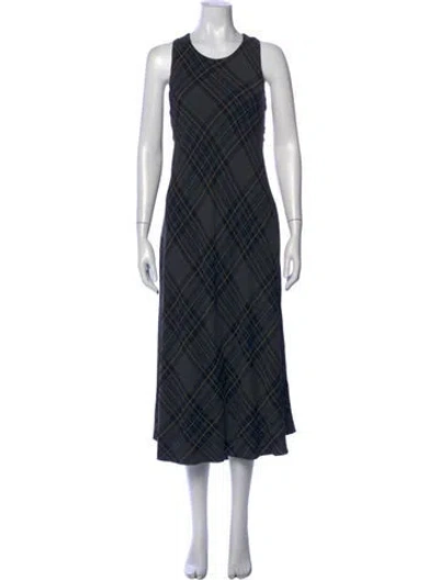 Pre-owned James Perse Plaid Print Midi Length Dress In Blue