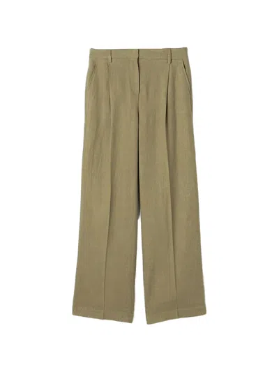 James Perse Pleated Wide-leg Trousers In Green