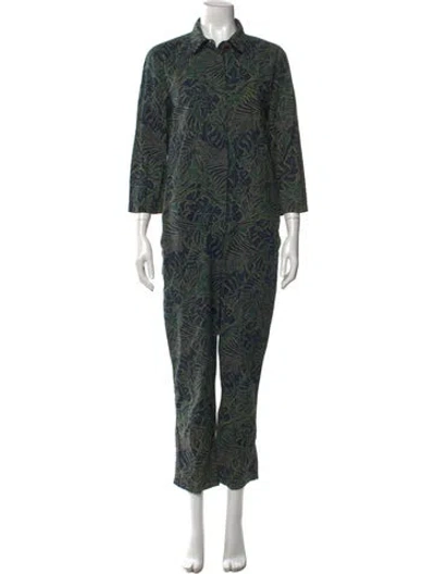 Pre-owned James Perse Printed Crew Neck Jumpsuit In Green