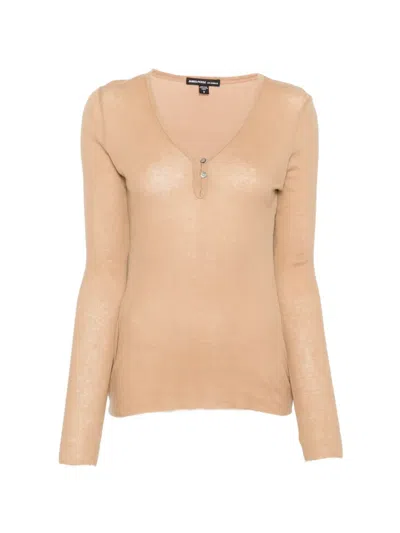 James Perse Ribbed Henley Top In Neutral