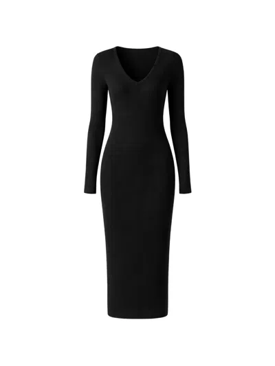 James Perse Ribbed-knit V-neck Midi Dress In Black