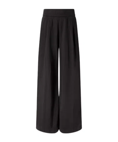 James Perse Ribbed Waist Cotton And Cashmere-blend Wide-leg Pants In Black