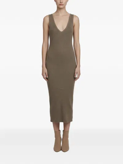 Pre-owned James Perse Rib-knit Sleeveless Midi Dress In Neutrals