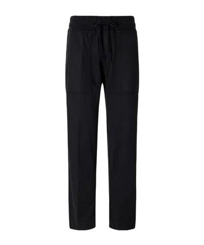 James Perse Rib-trimmed Cotton-twill Tapered Pants In Black