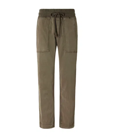 James Perse Rib-trimmed Cotton-twill Tapered Pants In Green