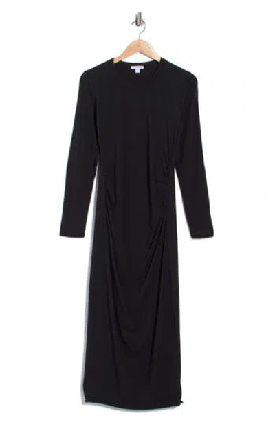 James Perse Ruched Long Sleeve Jersey Dress In Black