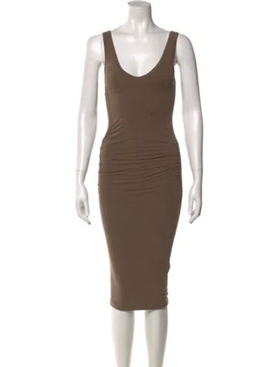 Pre-owned James Perse Scoop Neck Midi Length Dress In Brown