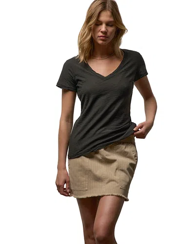 James Perse Sheer Slub Casual V Neck Tee In Black