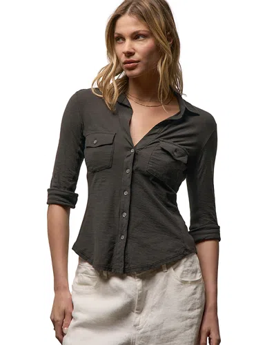 James Perse Sheer Slub Side Panel Shirt In Black
