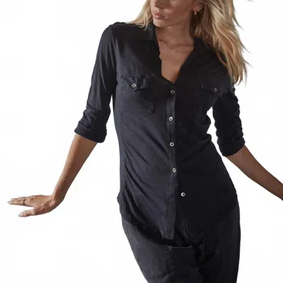 James Perse Sheer Slub Side Panel Shirt In Carbon In Gray