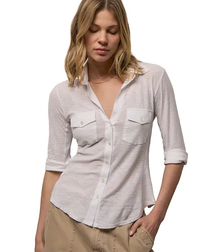 James Perse Sheer Slub Side Panel Shirt In White