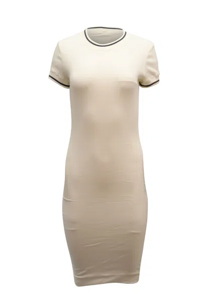 James Perse Shirred Rib Dress In White Cotton In Beige