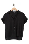 James Perse Short Sleeve Linen Button-up Shirt In Black