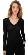 James Perse Skinny Deep V Tee Black In Black