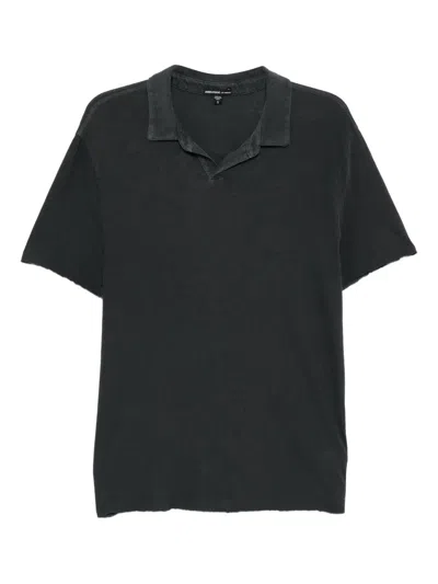 James Perse Slub Polo Top In Black