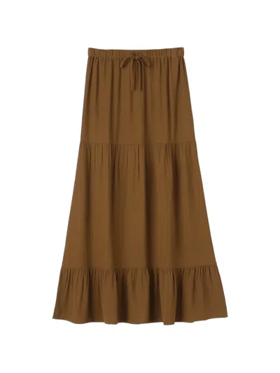 James Perse Soft-matte Tiered Maxi Skirt In Brown