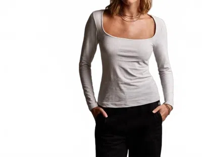 James Perse Square Neck Long Sleeve Velvet Top In Talc In Gray