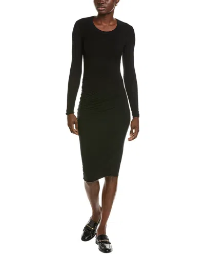 James Perse Stretch Ruched Double Layer Midi Dress In Black