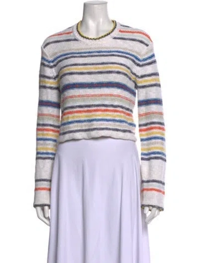 Pre-owned James Perse Striped Crew Neck Sweater In White