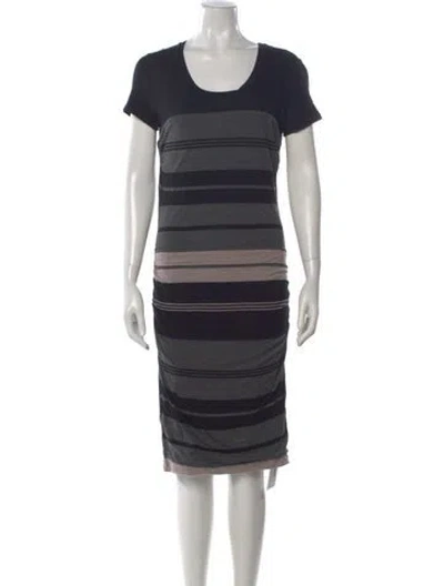 Pre-owned James Perse Striped Knee-length Dress In Black