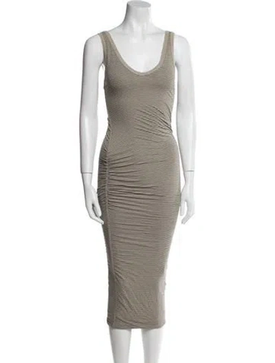 Pre-owned James Perse Striped Midi Length Dress In Gray