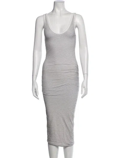 Pre-owned James Perse Striped Midi Length Dress In White