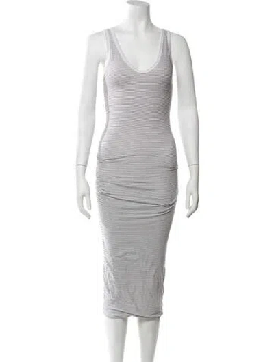 Pre-owned James Perse Striped Midi Length Dress In White