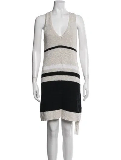 Pre-owned James Perse Striped Mini Dress In Black/neutrals/white