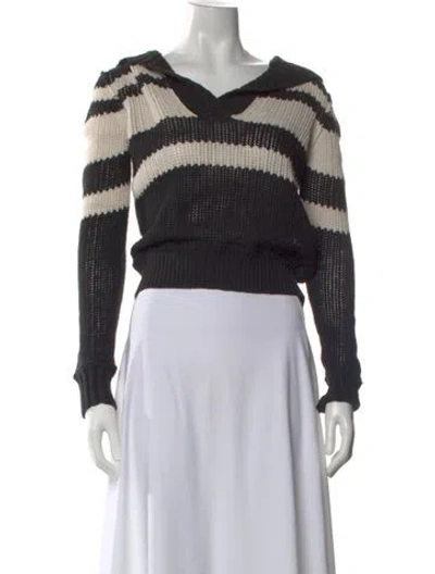 Pre-owned James Perse Striped V-neck Sweater In Black