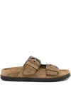 James Perse Suede Buckle Slides In Brown