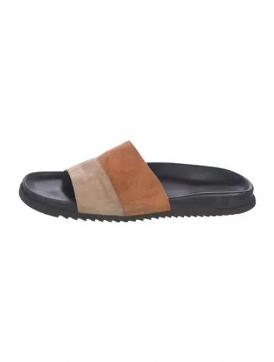 Pre-owned James Perse Suede Colorblock Pattern Slides In Orange