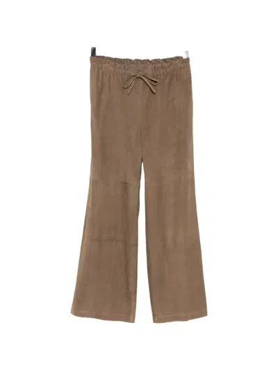 James Perse Suede Paperbag Trousers In Brown