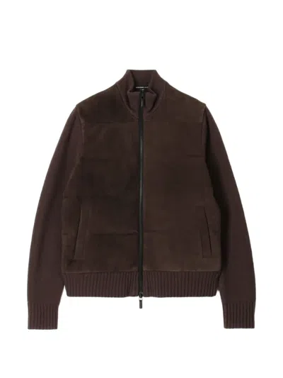 James Perse Suede Zip-up Jacket In Brown
