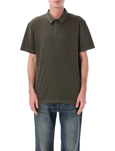 James Perse Sueded Cotton Polo In Green