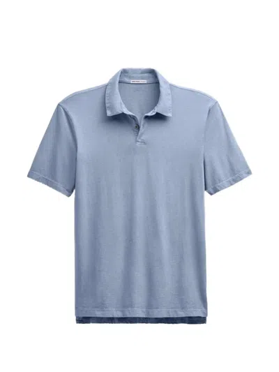 James Perse Suede-effect Jersey Polo Shirt In Blue