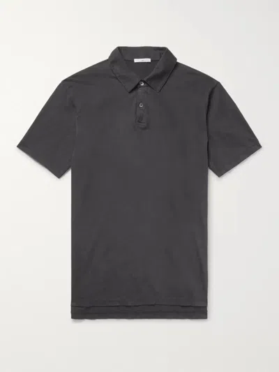 James Perse Luxe Lotus Cotton-jersey Polo Shirt In Gray