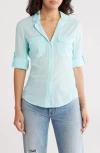 James Perse Three-quarter Sleeve Button-up Shirt In Blue