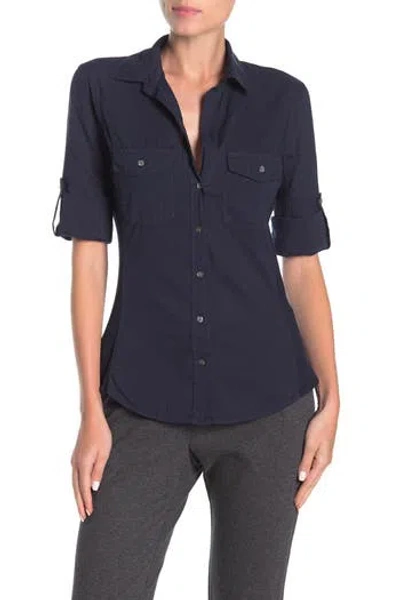 James Perse Three-quarter Sleeve Button-up Shirt In Blue