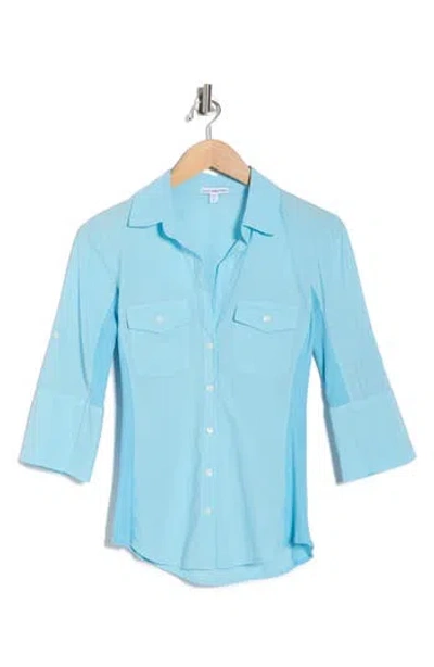 James Perse Three-quarter Sleeve Button-up Shirt In Blue