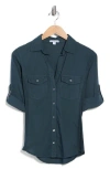 James Perse Three-quarter Sleeve Button-up Shirt In Blue