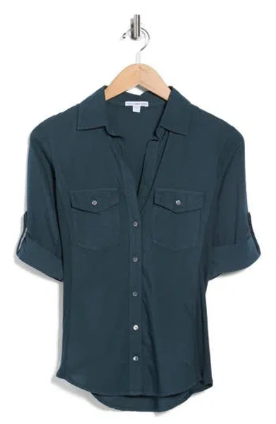 James Perse Three-quarter Sleeve Button-up Shirt In Blue