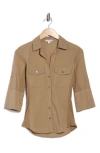 James Perse Three-quarter Sleeve Button-up Shirt In Brown