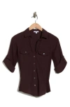 James Perse Three-quarter Sleeve Button-up Shirt In Brown