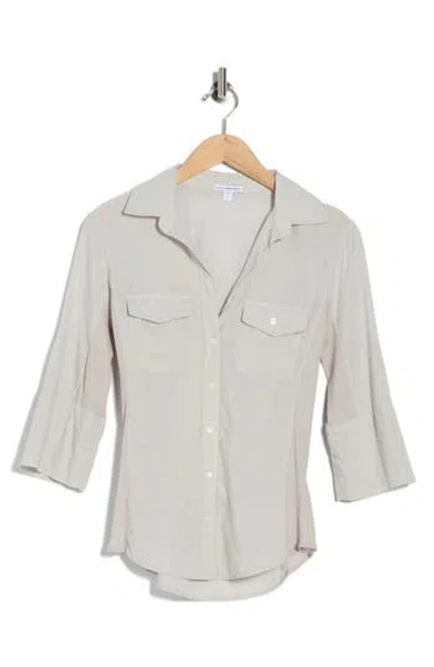 James Perse Three-quarter Sleeve Button-up Shirt In Gray