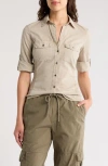 James Perse Three-quarter Sleeve Button-up Shirt In Mineral