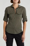 James Perse Three-quarter Sleeve Button-up Shirt In Palm