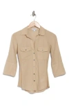 James Perse Three-quarter Sleeve Button-up Shirt In Sand Dune